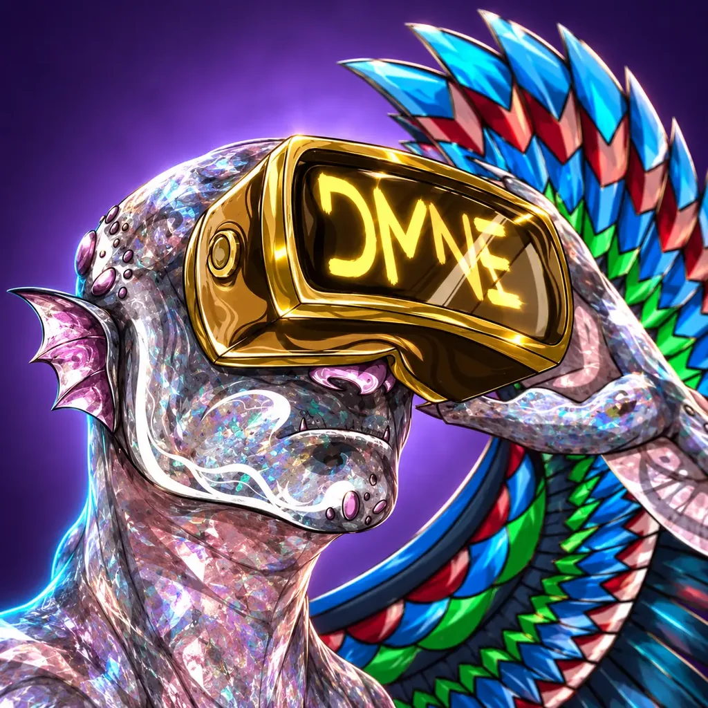 Mascota de DMNE: ajolote con gafas de realidad virtual y penacho quetzal